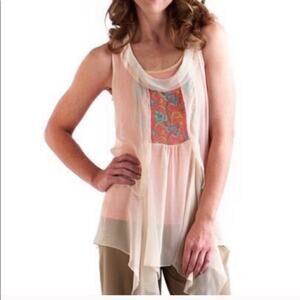 Matilda Jane Sheer Cream Sleeveless Tunic XS | Boho Chic Ruffled Hem Top